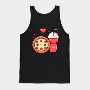 Kawaii Pizza and Diet Coke with Red Hearts | Cute Pizza Illustration Tank Top